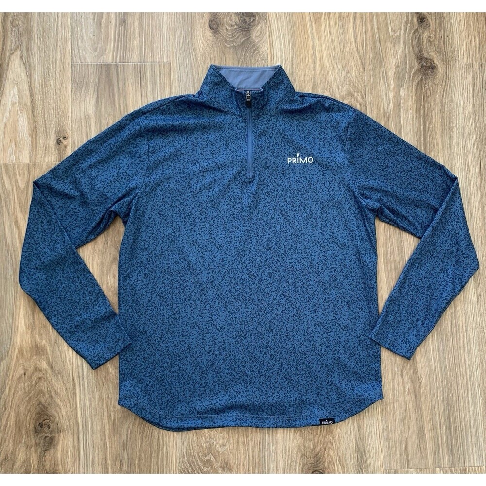 PRIMO Mens L Blue Black Long Sleeve 1/4 Zip Pullover Mock Neck Activewear Top